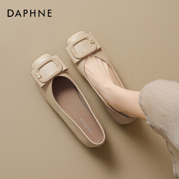 达芙妮妈妈浅口单鞋女2026新款夏季法式粗跟玛丽珍鞋 杏色 37