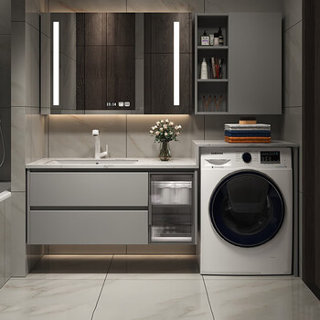 典杉 5538洗衣机柜家用阳台岩板一体陶瓷浴室柜组合现代简约洗衣台