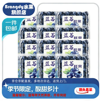 Brangdy云南蓝莓 新鲜时令水果整箱 多地次日达 单粒15-18mm+净重100-125g*6盒 带箱1.5斤+