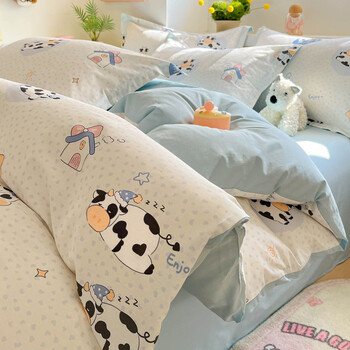 AIDLI 床上四件套40支纯棉 被套床单被罩床上用品双人全棉套件 甜心奶牛 1.5/1.8m床 床单款 （被套200*230cm）