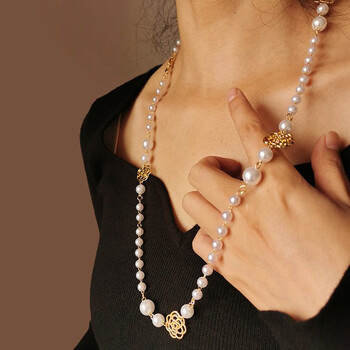 七帅山茶花珍珠毛衣链项链年轻款少女ins风复古小香