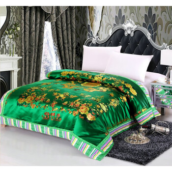 绸缎婚庆棉条纹被套织锦缎红绿白子结婚被罩被面子同款龙凤百子绿色