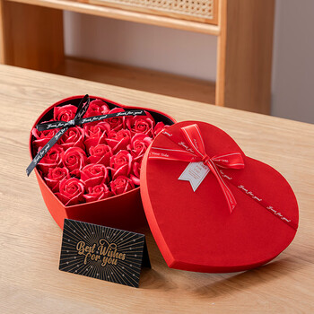 大号礼物盒空盒生日仪式感女七夕包装盒子 红色礼盒 玫瑰花头 贺卡