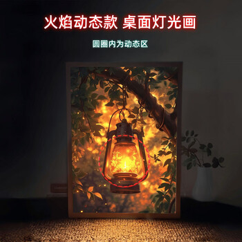 艾格辰圣诞节感动态LED灯光画桌面摆台挂画中古风马灯 马灯01 胡桃8寸三色插电款(17*22cm)