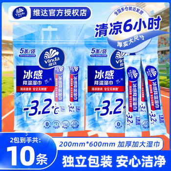 维达降温湿巾 5条*2包 200*600MM 加大湿纸巾运动必备湿巾纸便携小包 【降温湿巾】2包共10条