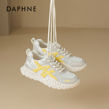 达芙妮网面德训鞋女款2026新款夏季休闲增高透气运动鞋户外阿甘鞋 米黄色 35