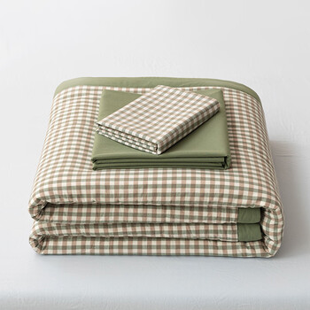 索隆A类全棉色织棉花夏被 里外纯棉夏凉被空调被子薄被子被芯 Ln-绿小格 150*200cm单夏被
