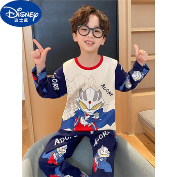 迪士尼(disney)儿童睡衣男童长袖春秋季薄款棉绸中大童胖小男孩奥特曼