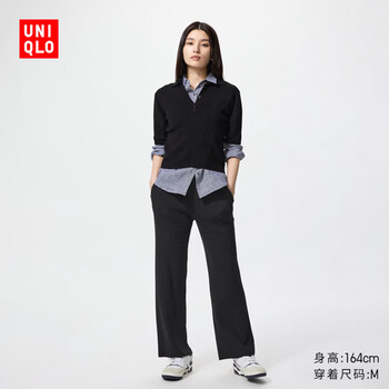 优衣库常规款女装可机洗罗纹针织长裤 473802 482244 470173 473802/09黑色 XS