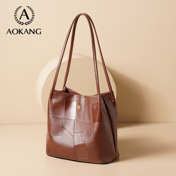 奥康（Aokang）包包女包手提包新款复古托特包印花斜挎单肩包生日礼物高级感实用 艺术拼贴咖啡色-BG703175