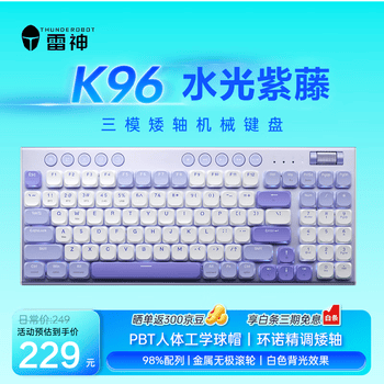雷神（ThundeRobot）K96水光紫藤三模矮轴机械键盘 2.4G/蓝牙/有线无线游戏电竞家用 Mac/iPad轻音键盘 PBT键帽 96键