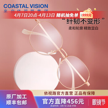 依视路（ESSILOR） 钻晶系列高清耐磨防蓝光近视超薄镜片专业配度数眼镜架男女镜框 金属-全框-2048GD-金色 镜框+依视路膜岩高清1.60现片
