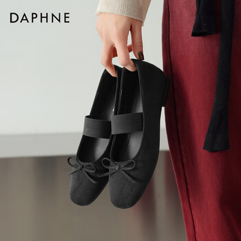 DAPHNE达芙妮红色单鞋女平底春2026新款法式蝴蝶结玛丽珍鞋新娘绝美婚鞋TJ 玛丽珍 DT62056Z黑色 37