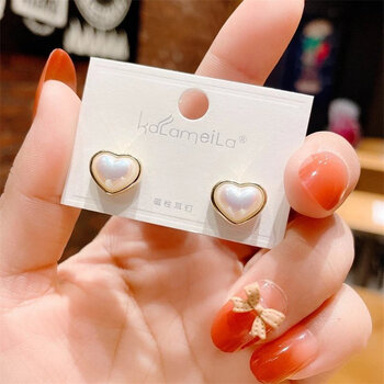 双面珍珠耳钉无耳洞磁铁耳饰品小巧女个性磁吸盘耳 磁铁小爱心耳 