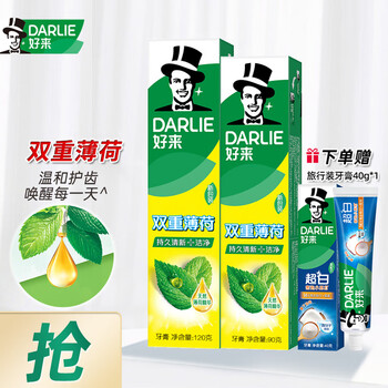 DARLIE 好来(原黑人)牙膏清新口气牙渍烟固齿青柠薄荷牙菌斑 双重薄荷组合210G