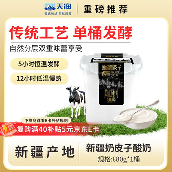 天润X PLUS会员联名款 新疆奶皮子桶装酸奶低温风味发酵乳 880g*1