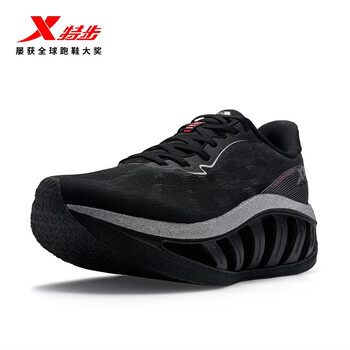 特步轻舟ultra跑步鞋男夏季轻便减震回弹网面透气耐磨回弹黑色运动鞋 黑/太空银 39 (240mm) 新法码39