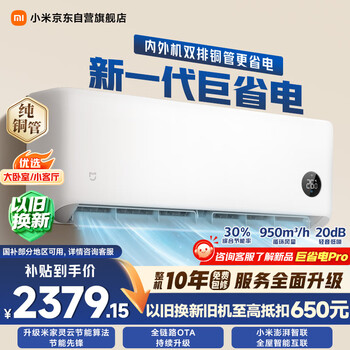 小米空调 米家 巨省电双排款 2匹一级能效 双排铜管内外机 空调挂机50GW-PG20/N1A1 整机十年质保