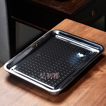 不锈钢茶盘 不锈钢长方形茶托盘茶盘简约家用客厅功夫茶具金属茶台