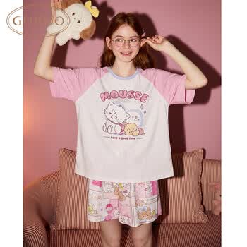 果壳（Gukoo）睡衣女夏季mikko联名卡通满印甜美插肩袖可爱女家居服套装可外穿B mikko女套装 M