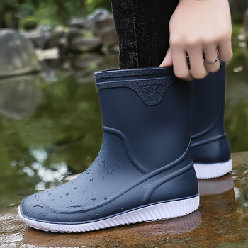 回力雨鞋男夏季下雨天爸爸户外钓鱼雨靴防滑耐磨厨师鞋男劳保胶鞋蓝白