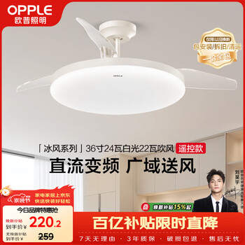 欧普照明（OPPLE）风扇灯吊扇灯24瓦LED照明低噪音餐厅卧室吊灯灯具包安装 冰风白