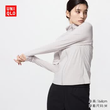 优衣库女装AIRism高弹力防紫外线拉链连帽开衫实测UPF100+483281 02 浅灰色 L