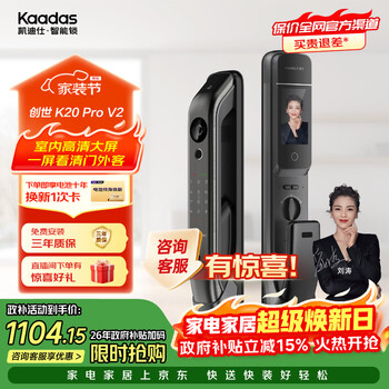 凯迪仕（KAADAS）K20 Pro V2智能锁 4英寸大屏智能门锁远程猫眼智能安防监控指纹锁 太空灰