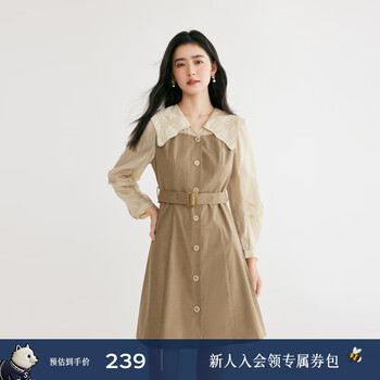 诗凡黎（‘S EIFINI）【商场同款】拼接连衣裙2024春新款收腰显瘦裙子3E3290041 宝石棕 S 155/80A