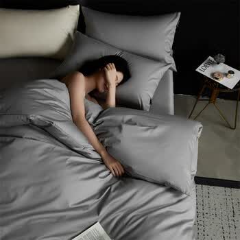 Krupp CorpA类100支长绒棉贡缎纯棉四件套 纯色高密度全棉长绒棉套件 时尚灰L 床单款 1.8米床(被套200*230cm)