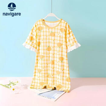 NAVIGARE意大利小帆船【棉】女童家居裙儿童家居服夏季简约透气新款 草莓橘子暖黄 120