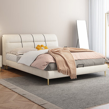 朴慕森床双人床奶油风轻奢科技布床主卧软包床现代简约小户型储物床