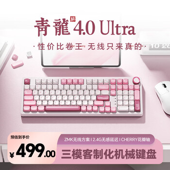 SKN青龙4.0/ultra 机械键盘 三模无线键盘 游戏办公键盘 Gasket结构客制化键盘 ZMK/QMK方案 2U大键0 青龙4.0 Ultra 绯【Cherry花瓣轴】