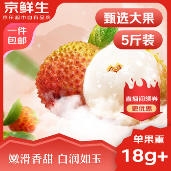 京鲜生海南妃子笑荔枝净重5斤装 单果18g+ 新鲜水果 包邮