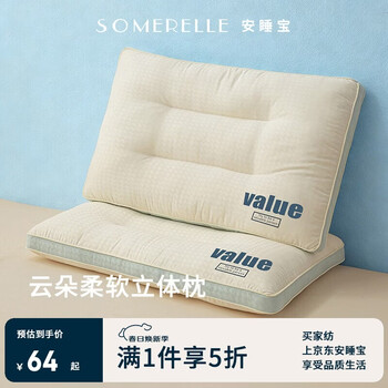 安睡宝（SOMERELLE）A类抗菌云柔立体枕 成人助睡酒店护颈枕芯 48*74cm一对装