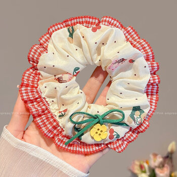 歌米诺2026新款蕾丝大肠发圈气质头花发饰扎丸子头橡皮筋发绳头饰 37#樱桃酱 1个