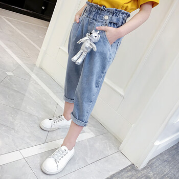女童夏季牛仔七分裤热裤宽松哈伦肥大小学生花苞腰头老爹裤棉洋气1