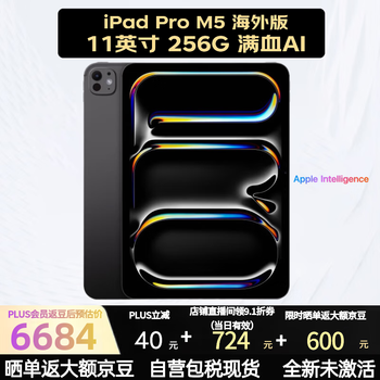 Apple/苹果 iPad Pro 11英寸 M5芯片 满血AI 平板电脑 五一出游 全新未激活 256G Wi-Fi 深空黑 海外版