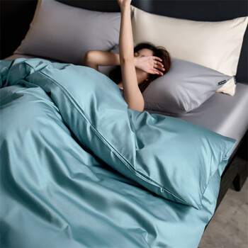 Krupp CorpA类100支长绒棉贡缎纯棉四件套 纯色高密度全棉长绒棉套件 艾利蓝L 床单款 1.8米床(被套200*230cm)