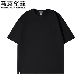 马克华菲（MARK FAIRWHALE）250克潮流简约双纱纯棉短袖T恤男夏季新款美式街头风柔软舒适上衣 【棉】-黑#JMK反差字 XL