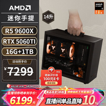 AMD R5 5600/9600X/RX7650GRE/6500XT迷你主机ITX整机手提DIY电脑组装机台式mini办公台式机AI PC电脑 配置十丨R5 9600X/RTX5060Ti