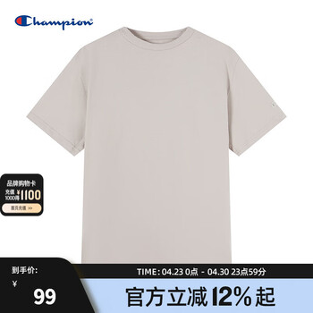 Champion冠军短袖男2024秋季新款休闲纯棉简约T恤时尚情侣款 灰色 L
