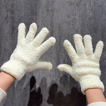 儿童手套卡通冬季新款男女孩骑行五指手套保暖冬季加绒防寒纯白色均码