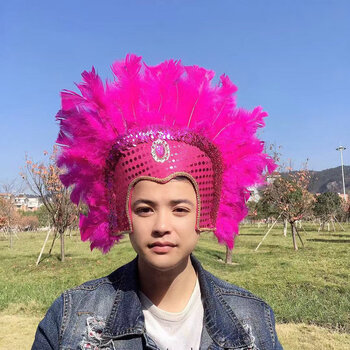 头饰彩色酋长印第安走秀摄影羽毛舞台道具野人表演头饰头戴饰羽毛 枚