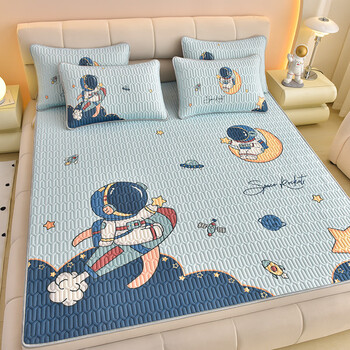 轩蓝仕冰丝凉感乳胶加厚凉席三件套 可水洗空调席子套件 宇航员x (150×200cm)三件套