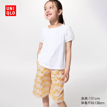 优衣库童装女童UT Sanrio RELACO七分裤/休闲裤子487661 30 浅米色 120