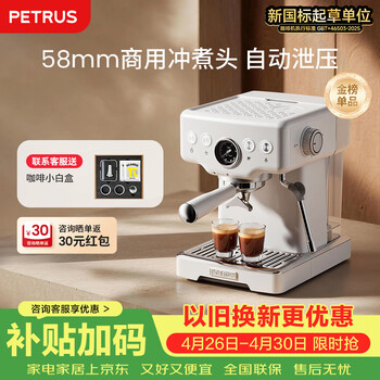 柏翠(petrus) 咖啡机意式浓缩家用小型半自动蒸汽打奶泡PE3833海盐小方