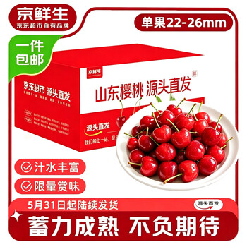 京鲜生【预售】山东大樱桃净重4.5斤单果22-26mm 生鲜应季水果 源头直发