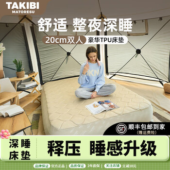 塔吉比（TAKIBI）充气床垫拉丝自动气垫床午休打地铺户外露营弹丝云床深睡垫TPU20 【豪华版】双人+无刷泵+零压床笠