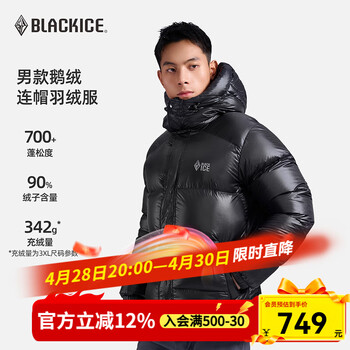 黑冰（BLACKICE）黑冰男户外防风防泼保暖羽绒服高充绒700蓬鹅绒外套 F8534MJ  黑色 L